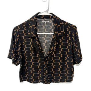 Reformation The Noah Crop Top Geometric Wavy Line Boxy Button Down Shirt SIZE 6